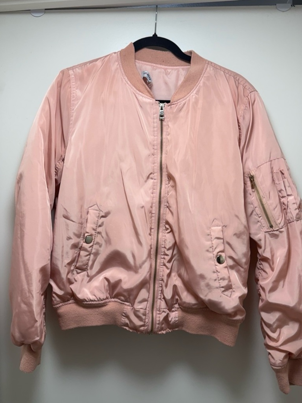 Fashion Nova Blush Pink Satin Bomber Jacket